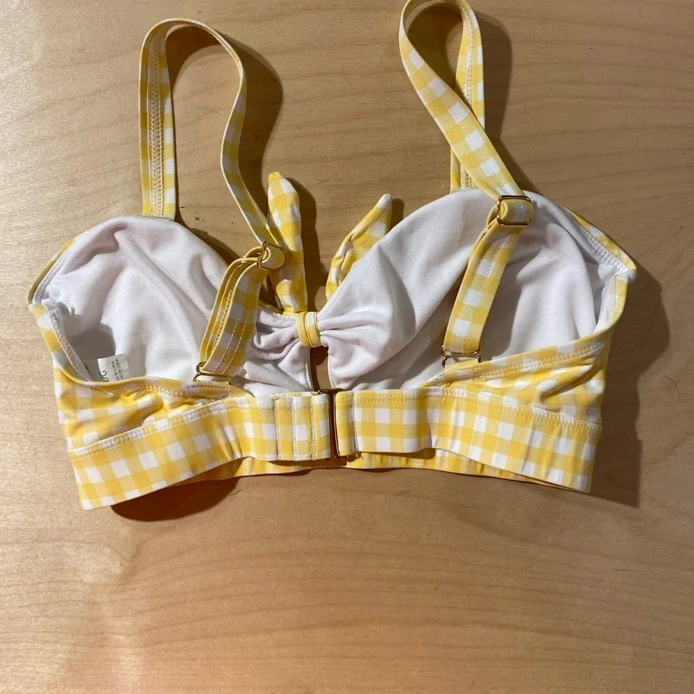Fresh Water Yellow Gingham Tie-Front Swim Top Large (PQ)